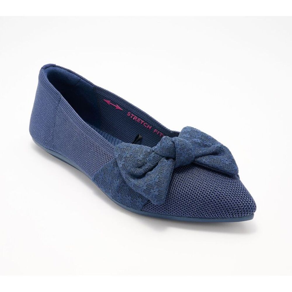 Skechers Women's Sz 7 Cleo Point Washable Recycled Lace Bow Flats Black